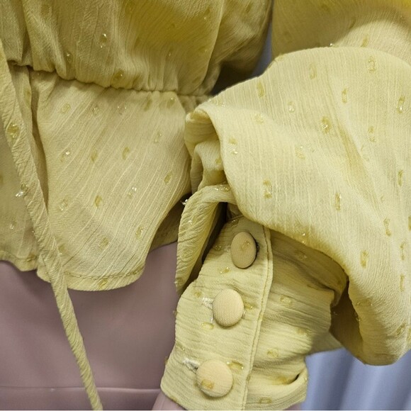 X by NBD Mustard Long Sleeve Ruffle Lace Up Top - Picture 10 of 10